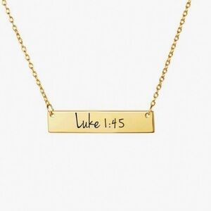 Bible Verse Gold Bar Necklace, Luke 1:45